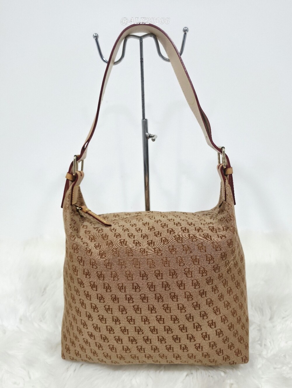 Dooney & Bourke DB Monogram Canvas Shoulder Bag Beige Brown Hobo